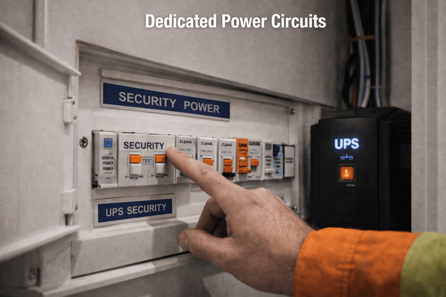 Dedicated power circuits for security systems, separated from general building power and supported by UPS backup for reliable operation – AR Electronics Auckland