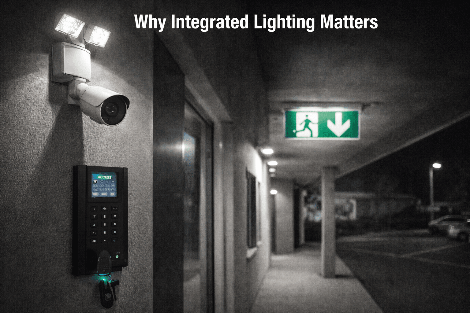 Integrated security lighting working alongside CCTV and access control at a commercial site, improving visibility, system performance, and overall security effectiveness – AR Electronics Auckland