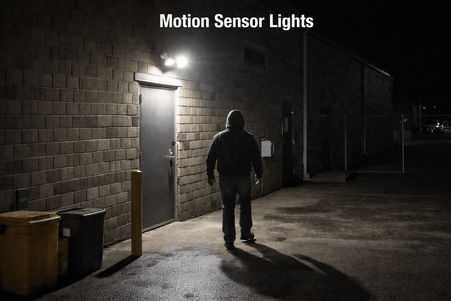 PIR motion sensor security light activating at a commercial building entrance, providing automatic illumination for improved safety and energy-efficient lighting – AR Electronics Auckland